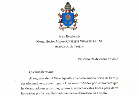 carta Papa Francisco a Trujillo